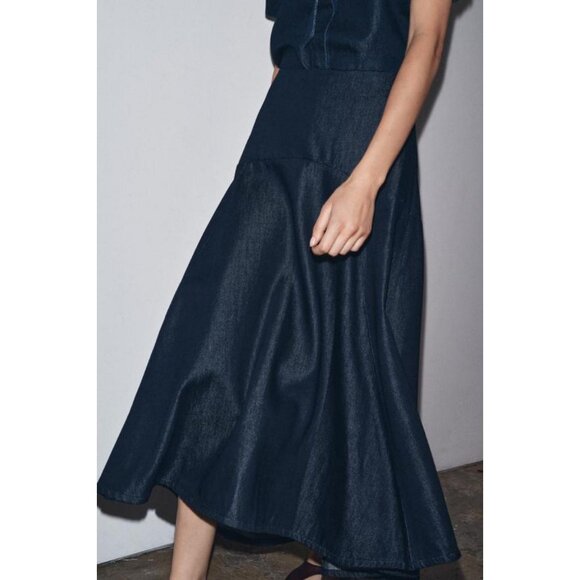 ZARA ZW COLLECTION DENIM MIDI SKIRT - Picture 6 of 8